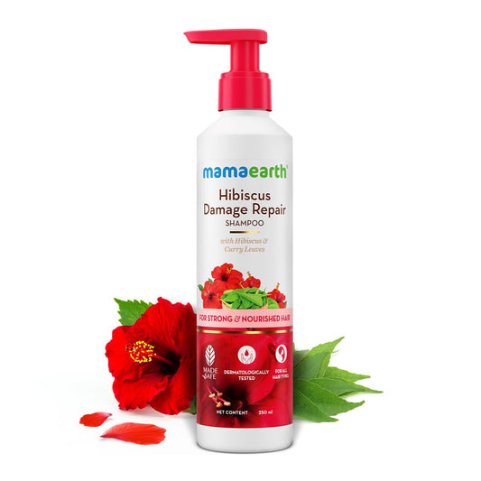 Mamaearth Hibiscus Damage Repair Shampoo With Hibiscus & Curry Leaves for Strong & Nourished Hair 250ml