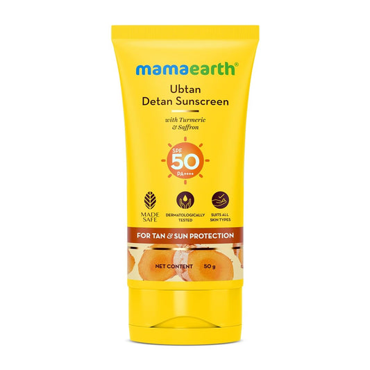 Mamaearth Ubtan Detan Sunscreen With Turmeric & Saffron For Sun Protection 50g