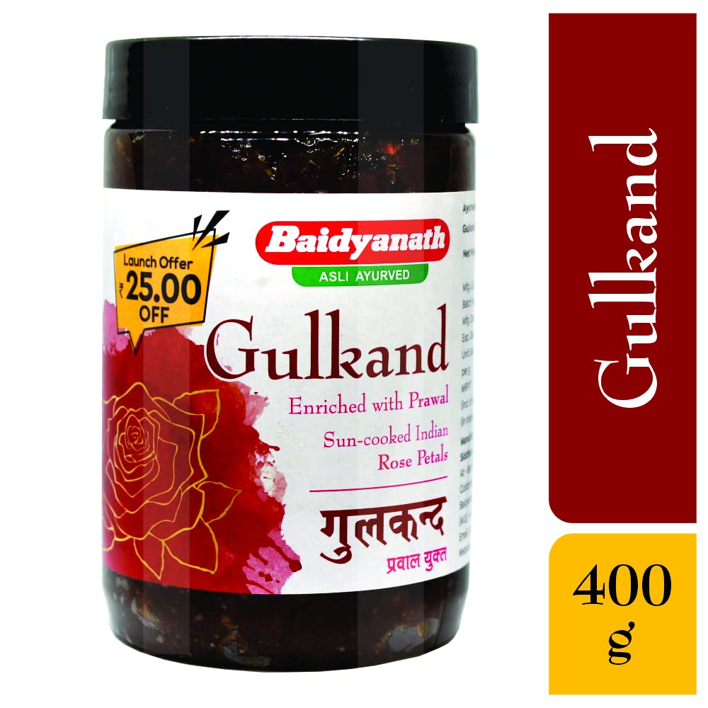 Baidyanath Ayurveda Gulkand Gummy Prawal Sun Cooked Indian (Rosenblütenmarmelade) 400 g