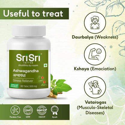 Sri Sri Tattva Ayurvedic Ashwagandha 500mg Acts as a Stress Reliever 60 Tablets