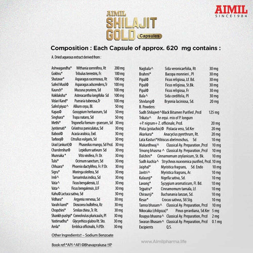 Aimil Ayurvedic Shilajit Gold Performance Booster 20 Capsules