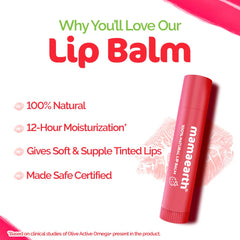 Mamaearth Nourishing 100% Natural Lip Balm with Vitamin E for Soft & Supple Lips Color Shea Butter,Raspberry & Strawberry 4g