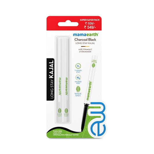 Mamaearth Pack of 2 Charcoal Black Long Stay Eye Kajal with Vitamin C & Chamomile