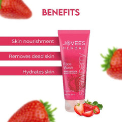 Jovees Herbal Strawberry,Tea Tree,Lemon,Neem,De-Tan & Grape Face Wash with Strawberry Extracts For Normal to Dry Skin For Women/Men For Hydrating & Glowing Skin