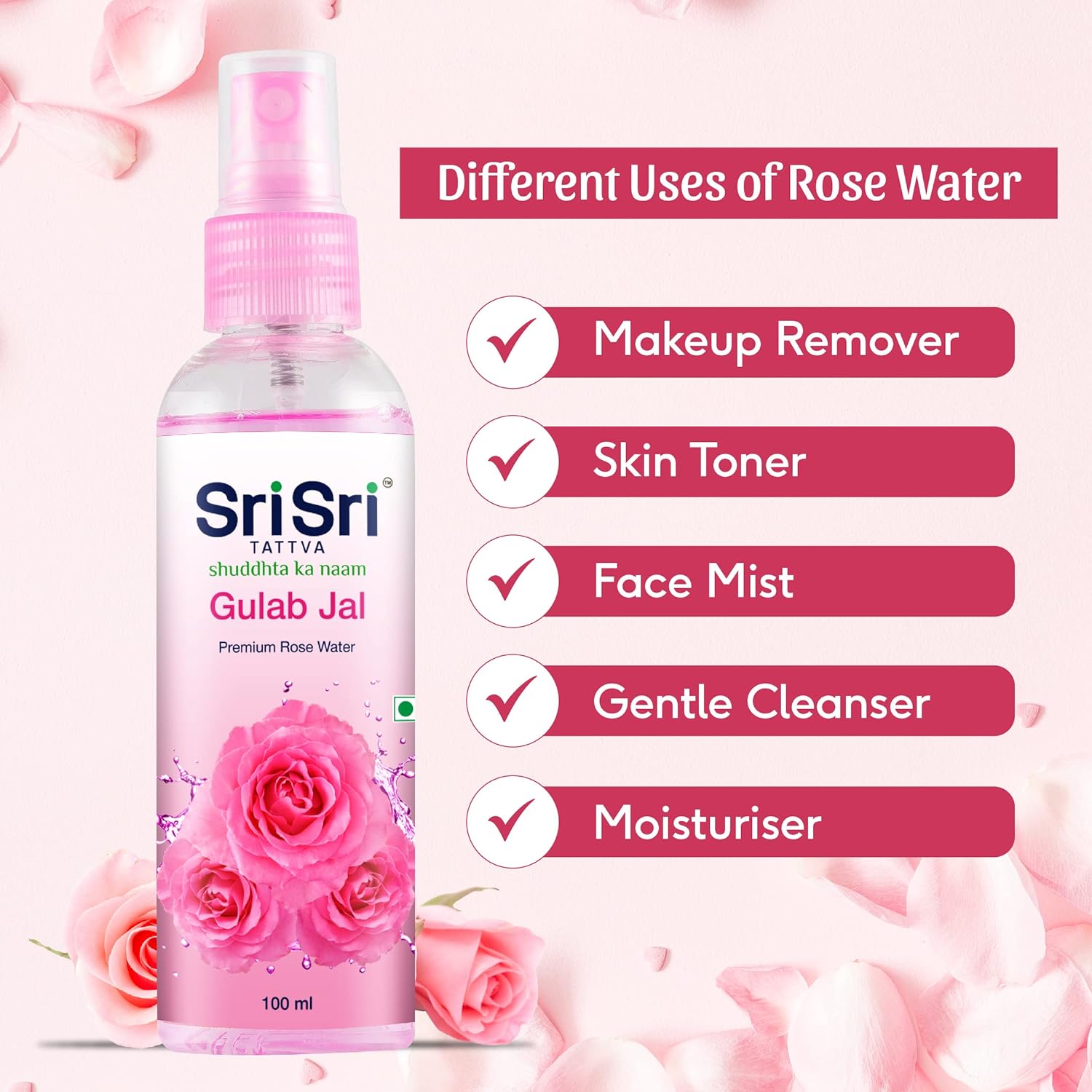 Sri Sri Tattva Gulab Jal Cleanses & Refreshes the Skin Premium Rose Water Spray 100ml