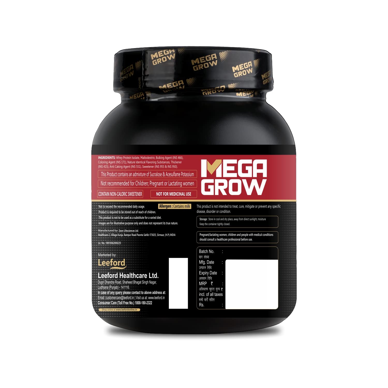 Leeford Megagrow Isolate Whey Protein Powder Vanilla Flavored With Shaker 1 Kg