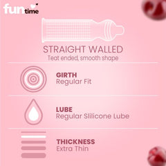 Leeford Funtime Juicy Cherry Flavored Lubricated Dotted,Ribbed And Contoured Condom 10 Count