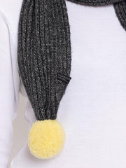 Melionsbrother Women Charcoal Soft Acrylic Pom Muffler One Size