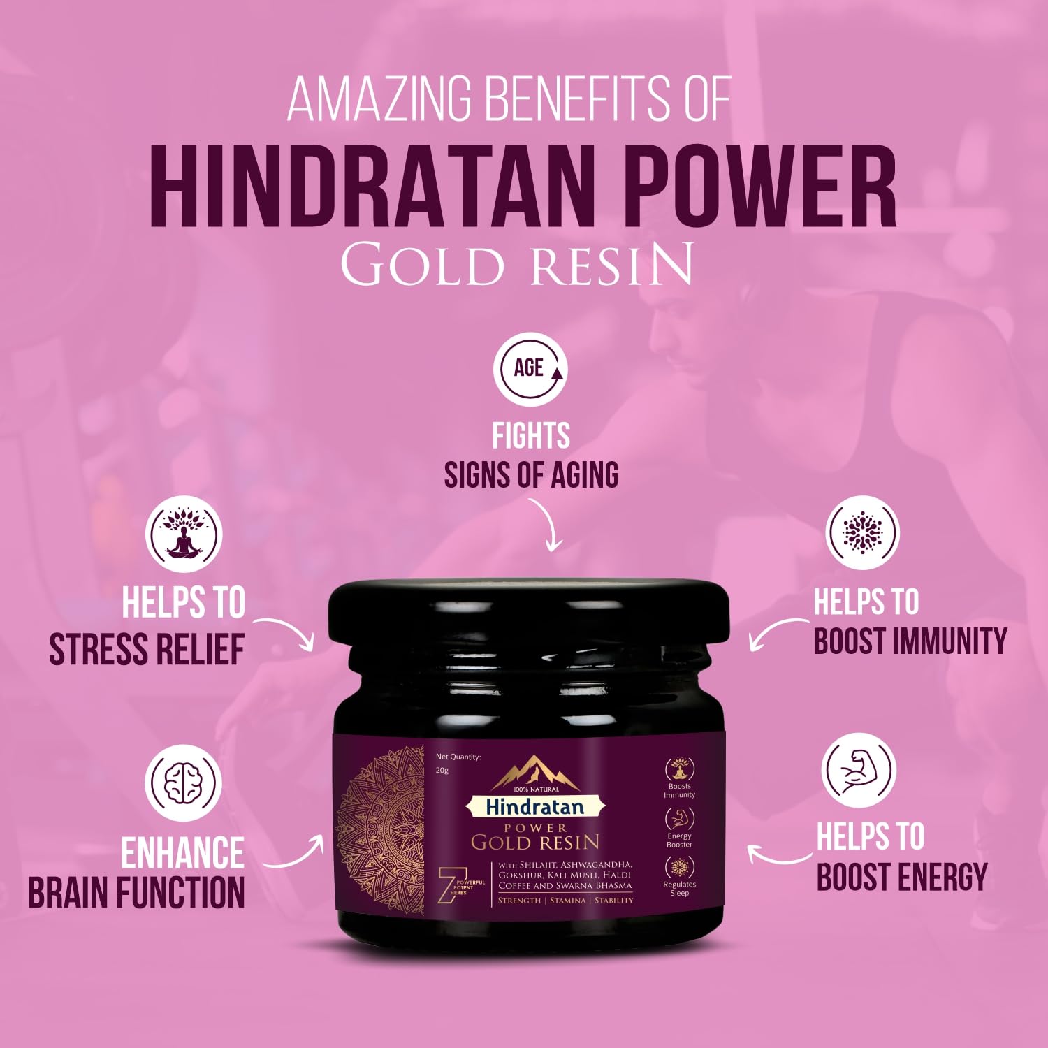 Leeford Hindratan Power Shilajit Gold Resin With Ashwagandha,Kali Musli & Swarna Bhasma 20g