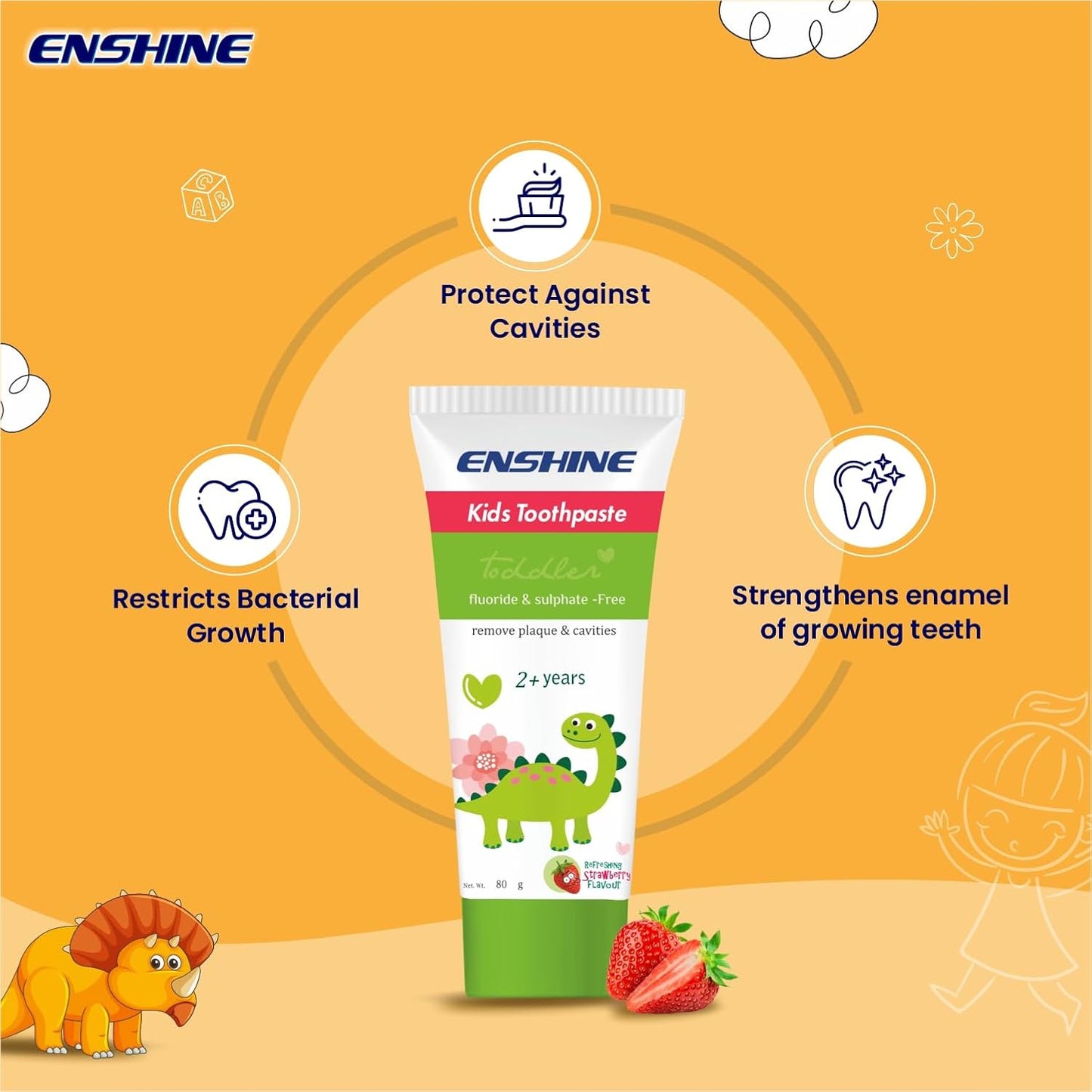 Leeford Enshine Kids Oral Care Combo Toothpaste 80g + 2 Toothbrush