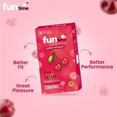 Leeford Funtime Juicy Cherry Flavored Lubricated Dotted,Ribbed And Contoured Condom 10 Count