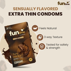 Leeford Funtime Chocolate Flavored Lubricated Dotted, Ribbed And Contoured Condom 10 Piece