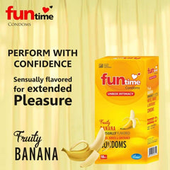 Leeford Funtime Banana Flavored Lubricated Dotted,Ribbed And Contoured Condom 10 Piece