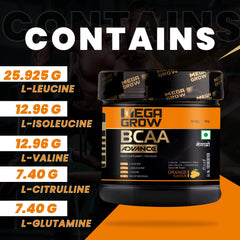 Leeford Megagrow BCAA Advance Supplement Powder Orange Flavor With Shaker 400g