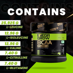 Leeford Megagrow BCAA Advance Supplement Powder Green Apple Flavor With Shaker 400g