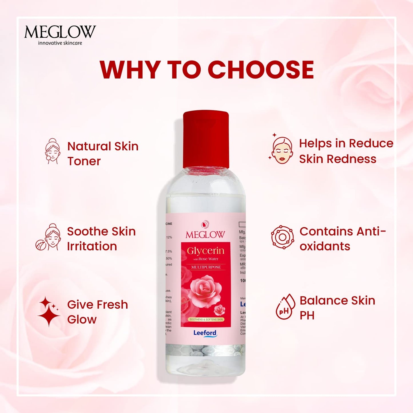 Meglow Glycerin With Rose Water Multipurpose Face Toner 100ml