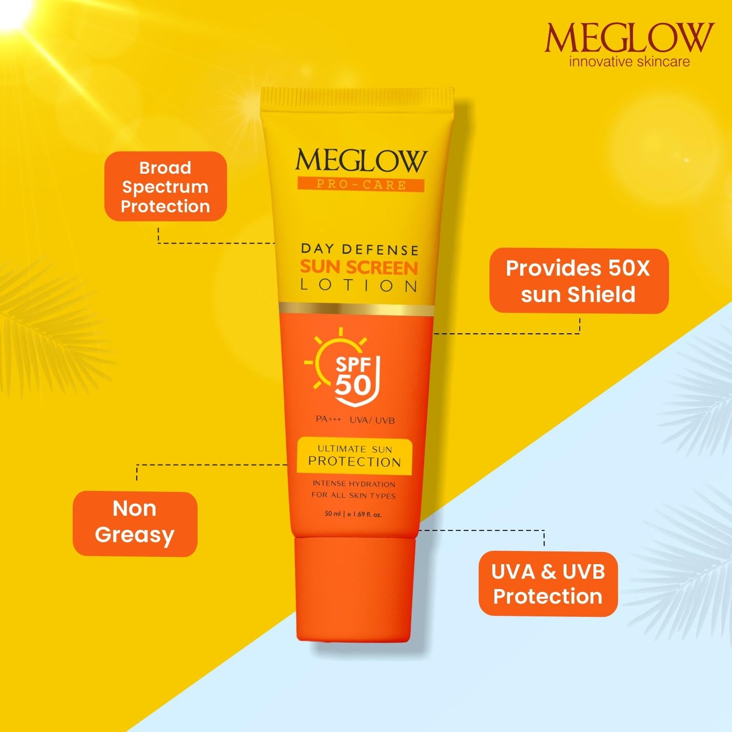 Leeford Meglow Pro Care SPF 50 PA+++ & SPF 30 PA+++ Sunscreen Lotion 50ml