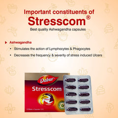 Dabur Ayurvedic Stresscom Ashwagandha Capsule 10 Counts (12 Strips) 120 Capsule