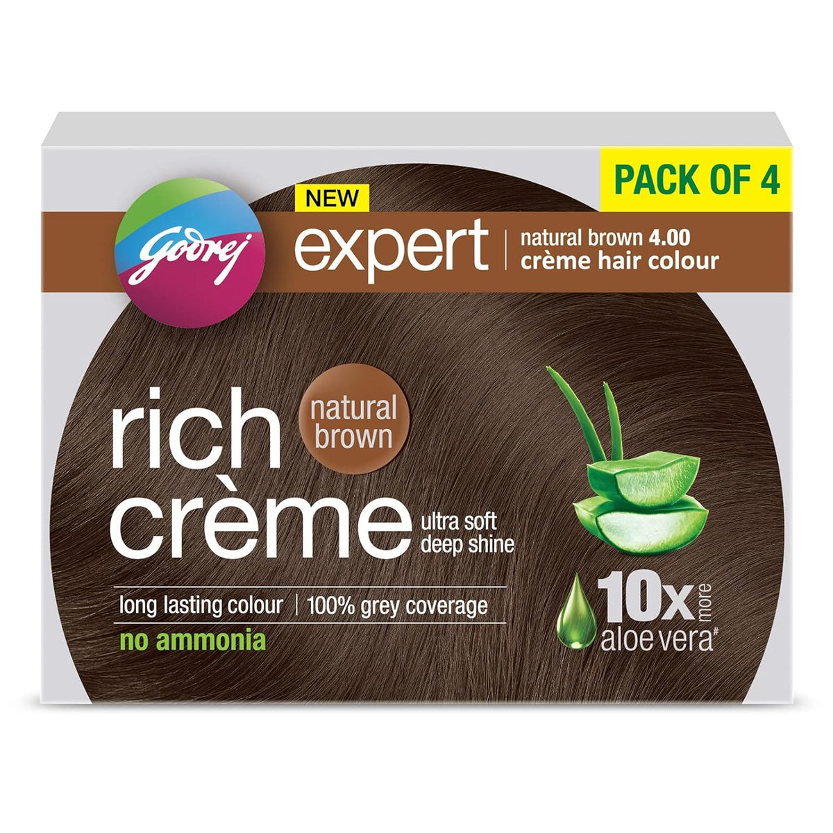 Godrej Rich Creme Hair Colour - Natural Brown 4.00 (Pack of 4)