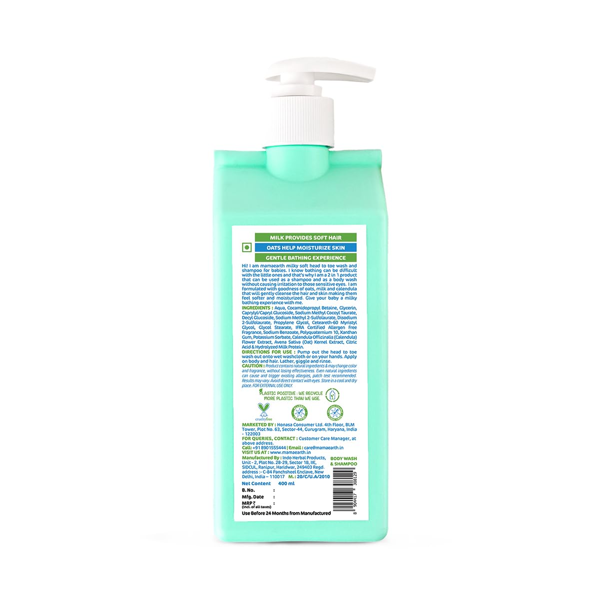 Mamaearth Milky Soft Head to Toe Wash With Oats,Milk,and Calendula for Babies 400ml