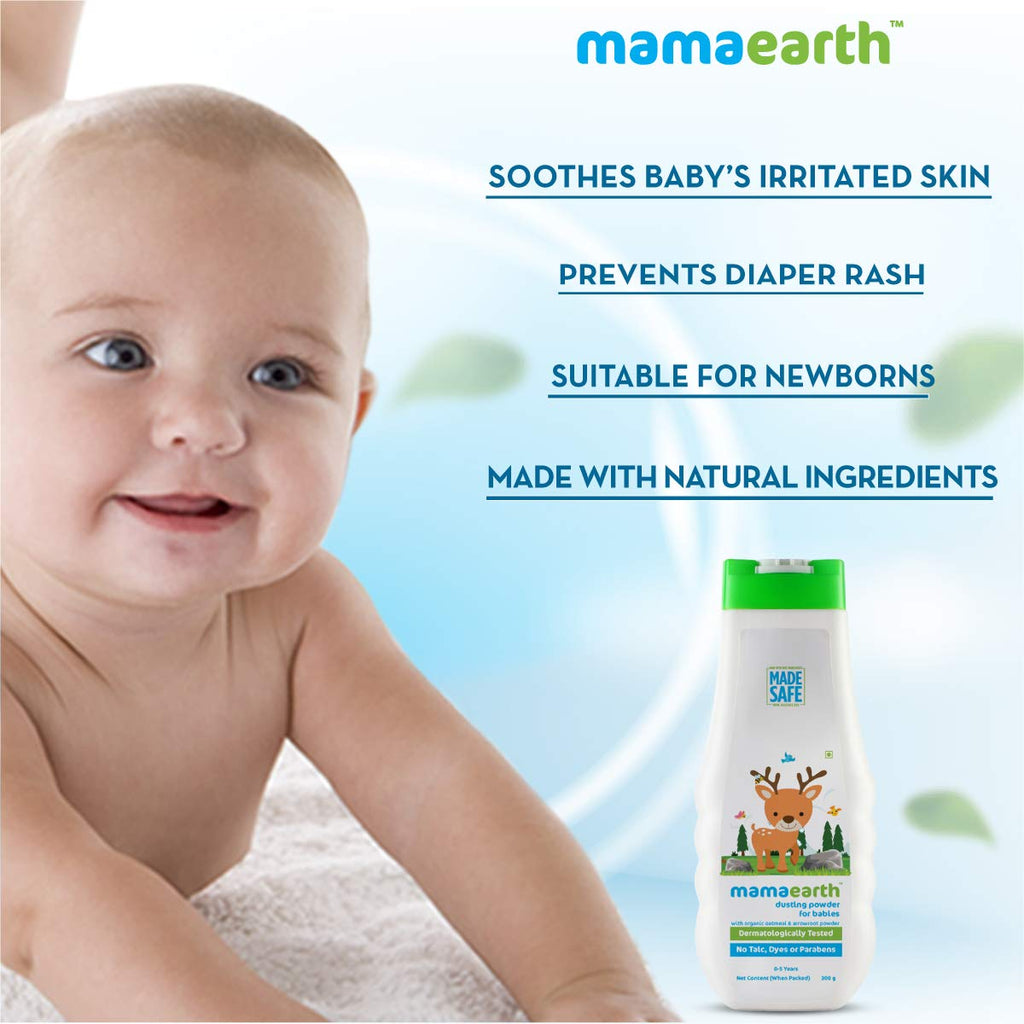 Mamaearth Dusting Powder with Organic Oatmeal and Arrowroot Powder for Babies