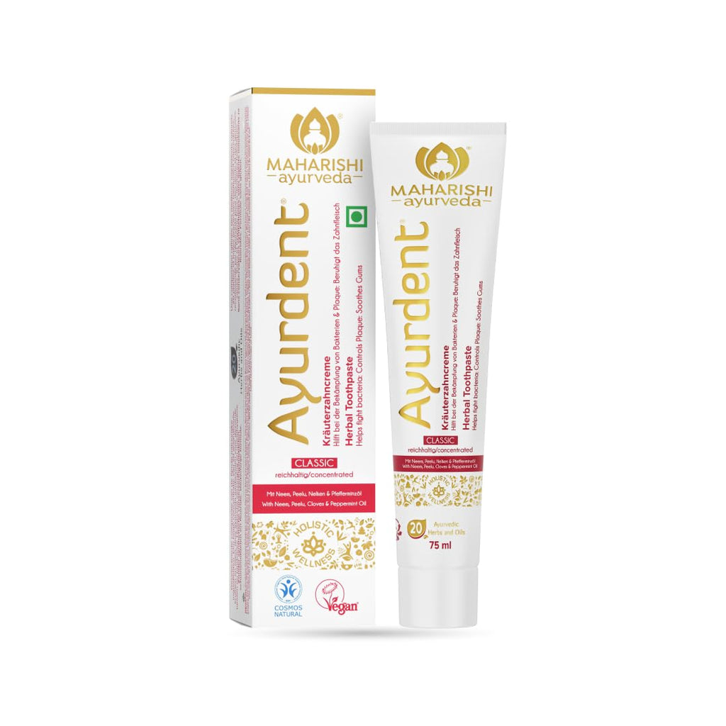Maharishi Ayurveda Ayurdent Classic Toothpaste with 1 Pack Free Copper Tongue Cleaner Saliva Balancing Formula 75ml