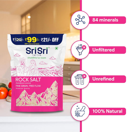 Sri Sri Tattva Rock Salt Saindhava Lavana Fine Grain,Free Flow 1 kg