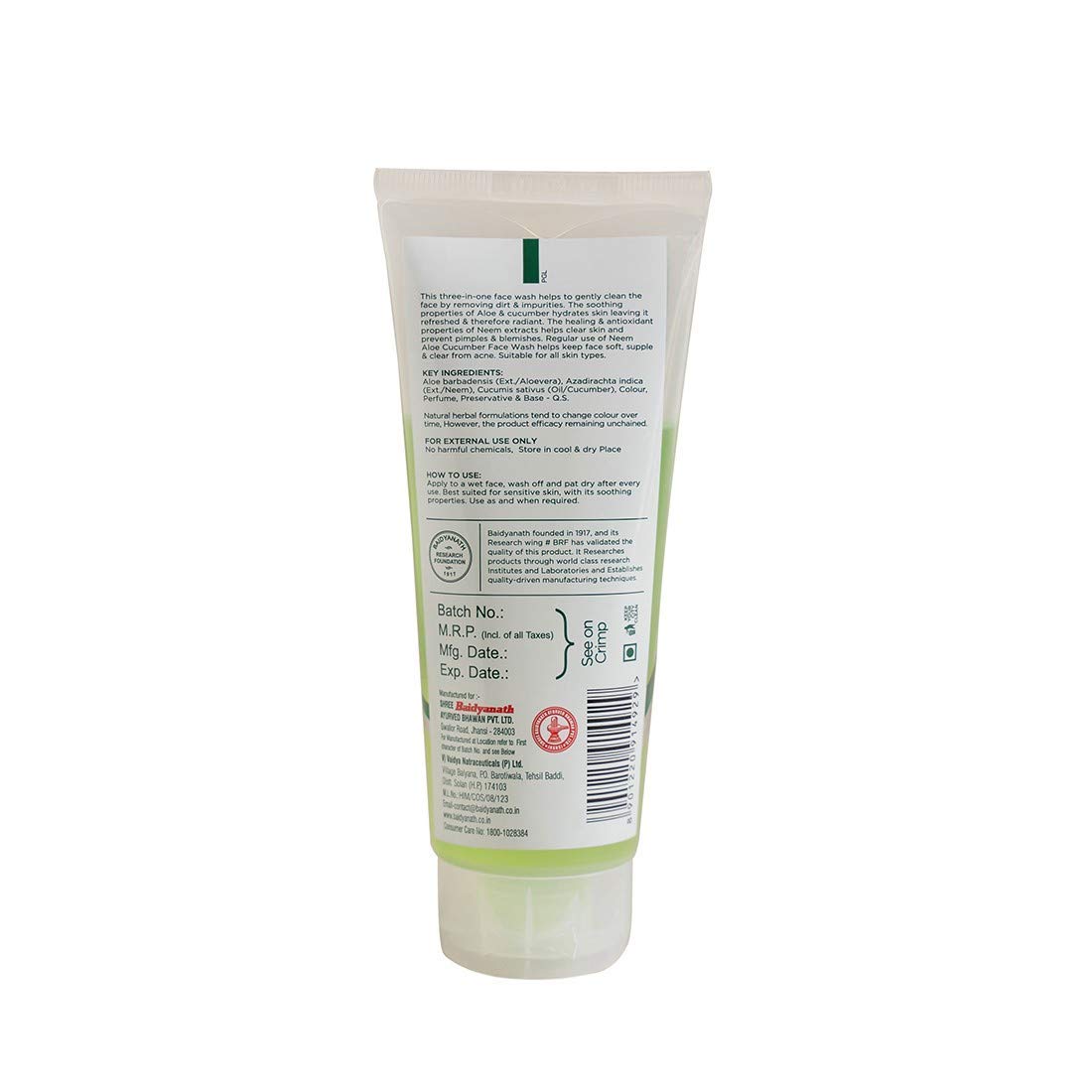 Baidyanath Ayurvedic (Jhansi) Aloe,Neem & Cucumber Face Wash 100ml