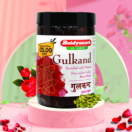 Baidyanath Ayurvedisches Gulkand-Gummi, angereichert mit sonnengekochtem indischem Prawal (Rosenblütenmarmelade), 400 Gramm