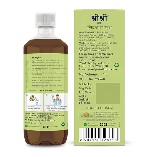 Sri Sri Tattva Ayurvedischer Weizengrassaft, Daily Fitness Essential Liquid, 1 Liter