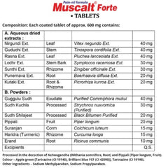 Aimil Ayurveda-Muscalt-Fort-Tabletten für das Wohlbefinden von Knochen und Gelenken reduzieren Schmerzen und Entzündungen. Fort-Tabletten, Ölspray und Sirup