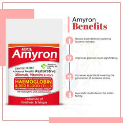 Aimil Ayurvedischer Amyron Multivitamin-Sirup für Männer und Frauen mit 34 Inhaltsstoffen reduziert Müdigkeit und Erschöpfung, verbessert den Hämoglobinspiegel, Tablette und Sirup