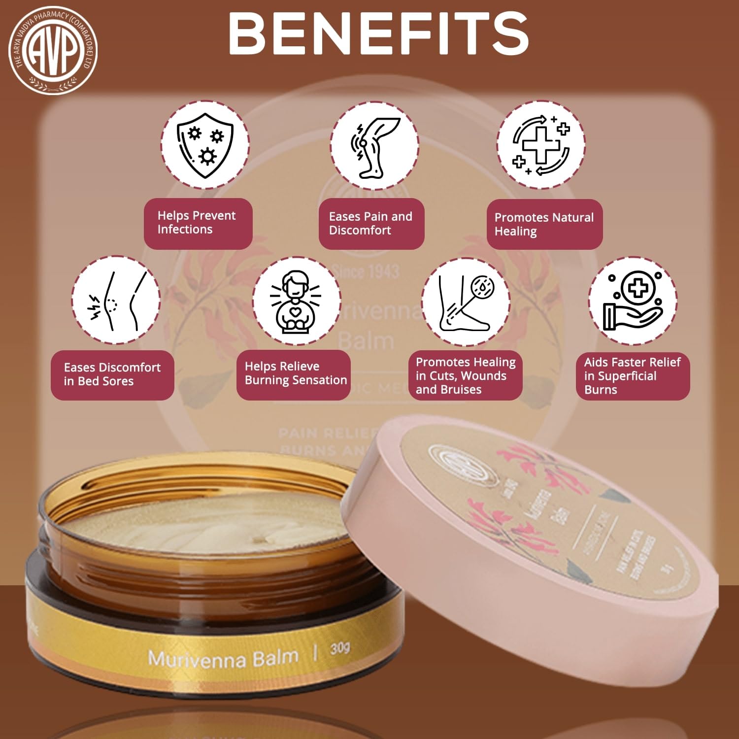 AVP Ayurvedic Murivenna Antiseptic First Aid Pain Relief Ayurvedic Balm 30g