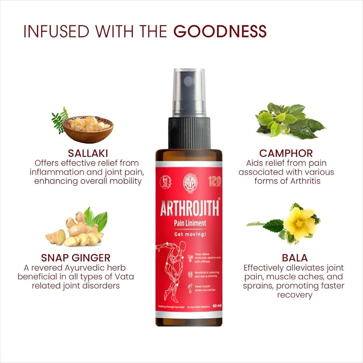 Arya Vaidya Pharmacy Arthrojith Liniment Pain Relief Spray – 60ml