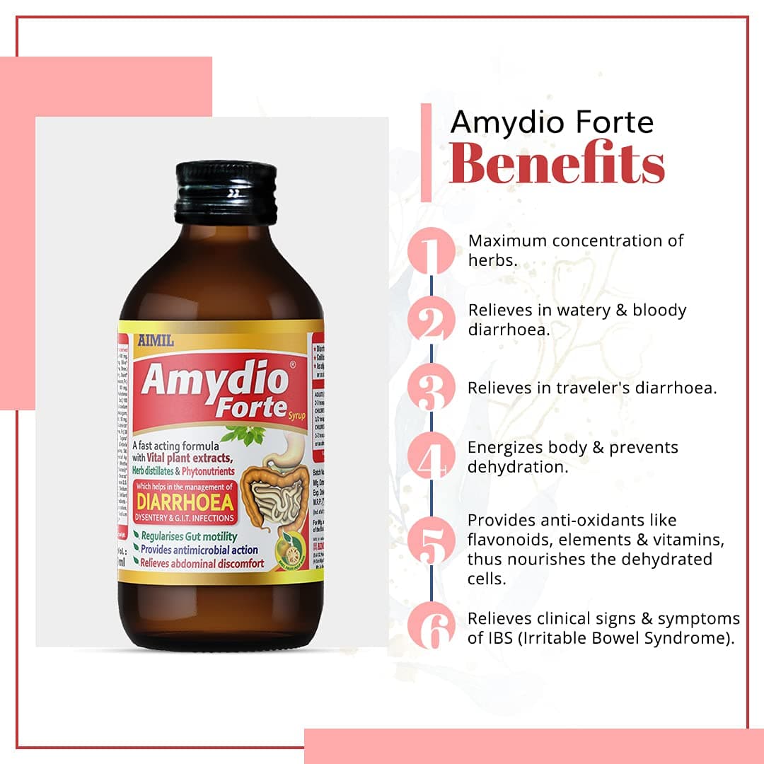 Aimil Amydio Forte Ayurvedic Diarrhoea & Dysentery Syrup – 100ml