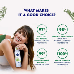 Nivea Naturally Good Body Wash, Maiglöckchen, Orangenblüten- und Pflaumenblütenöl-Duschgel, ohne Parabene, vegane Formel, 98 % Inhaltsstoffe natürlichen Ursprungs für ein sanft reinigendes Duschgel, 300 ml