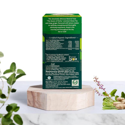 Organic India Tulsi Green Tea Lemon Ginger 25 Infusion Bag,50 Teabag & 100 Tea Bag