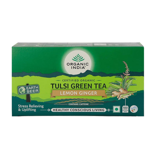 Organic India Tulsi Green Tea Lemon Ginger 25 Infusion Bag,50 Teabag & 100 Tea Bag