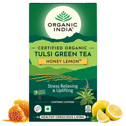 Organic India Tulsi Green Tea Honey Lemon 25 & 100 Teabags
