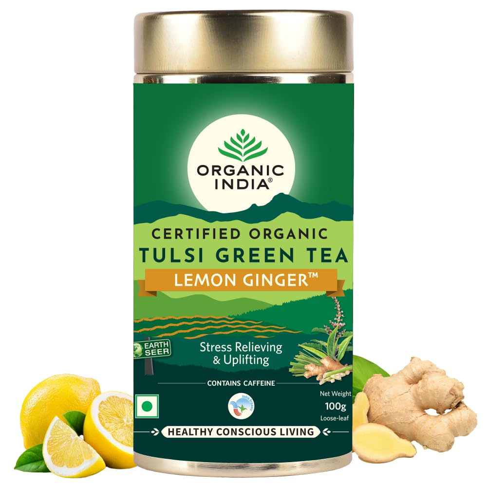 Organic India Tulsi Green Tea Lemon Ginger 25 Infusion Bag,50 Teabag & 100 Tea Bag