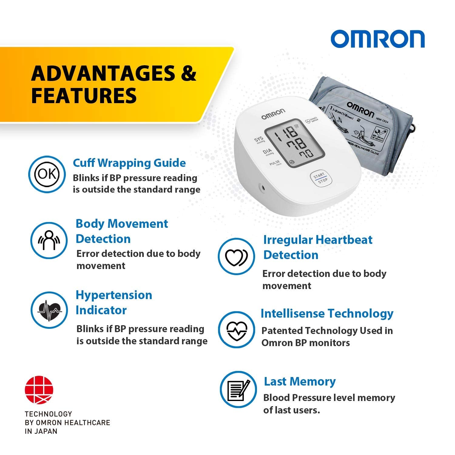 Omron HEM 7121J Fully Automatic Digital Blood Pressure Monitor with Intellisense Technology White