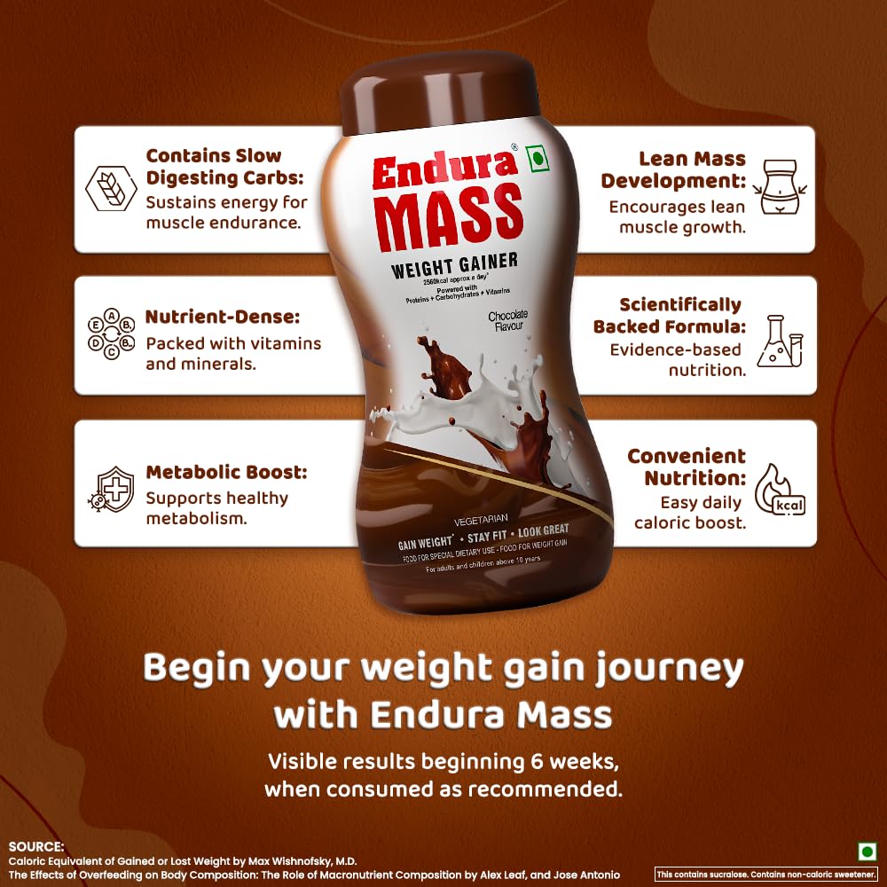 Endura Mass Ayurvedischer Weight Gainer, Pulver mit Banane, Schokolade und Vanillegeschmack