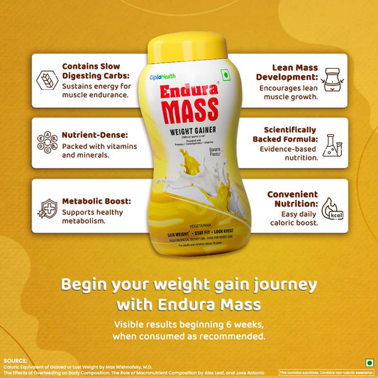 Endura Mass Ayurvedischer Weight Gainer, Pulver mit Banane, Schokolade und Vanillegeschmack