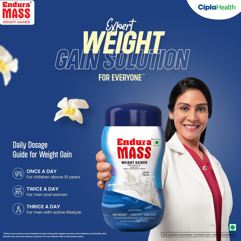 Endura Mass Ayurvedischer Weight Gainer, Pulver mit Banane, Schokolade und Vanillegeschmack