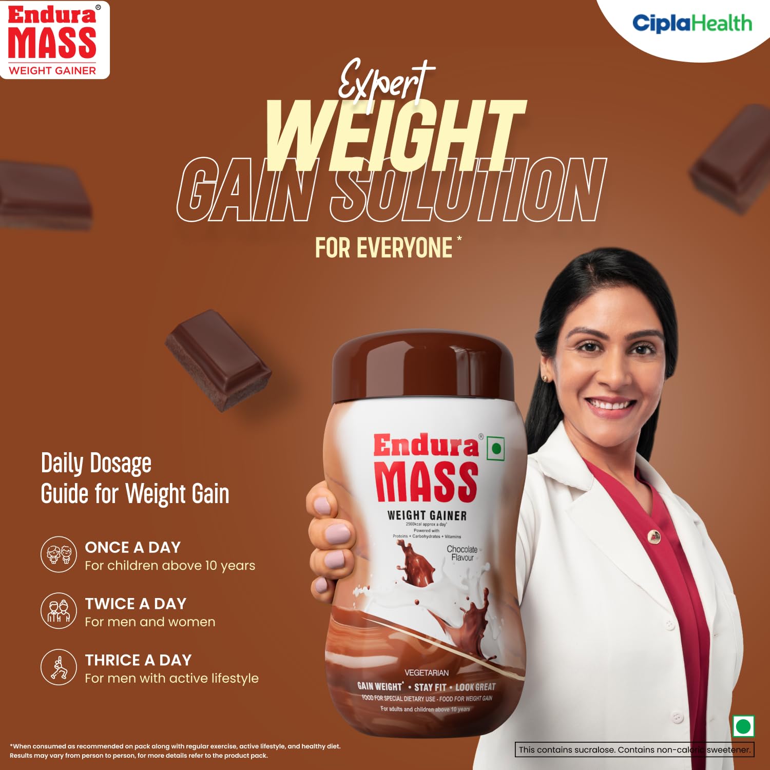 Endura Mass Ayurvedischer Weight Gainer, Pulver mit Banane, Schokolade und Vanillegeschmack