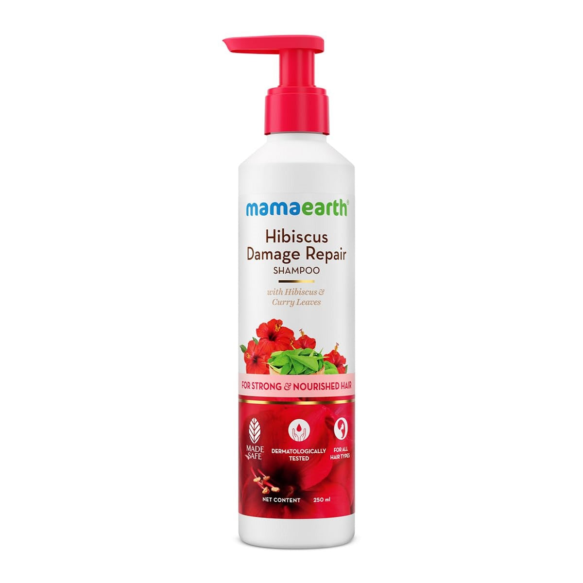 Mamaearth Hibiscus Damage Repair Shampoo With Hibiscus & Curry Leaves for Strong & Nourished Hair 250ml