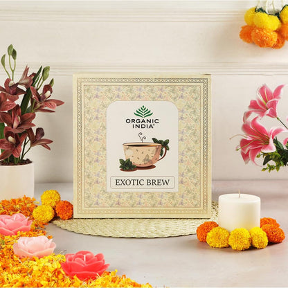 Organic India Exotic Brew Gift Box with Tea Infuser 3 X 100g