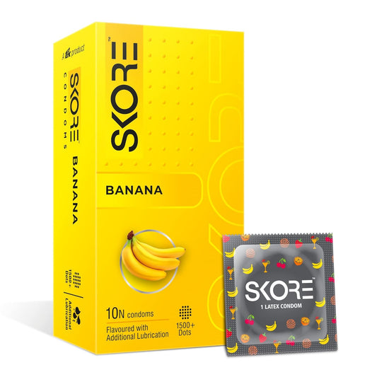 TTK Healthcare Skore Dotted Banana,Blue & Chocolate,Orange &Strawberry Flavored Colored Condoms