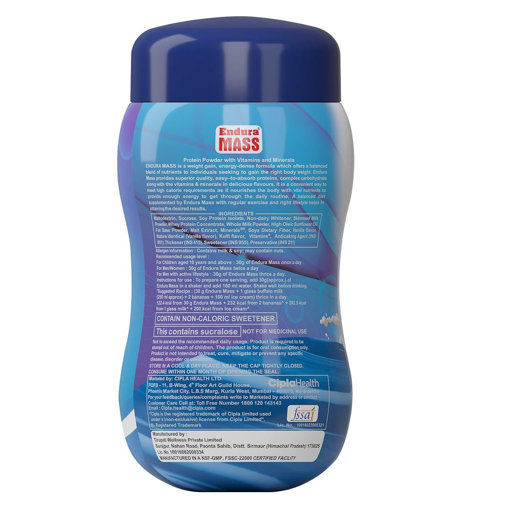 Endura Mass Ayurvedischer Weight Gainer, Pulver mit Banane, Schokolade und Vanillegeschmack