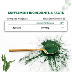 Himalayan Organics Spirulina 2000 mg Nahrungsergänzungsmittel, Grünes Essen für eine gute Gesundheit, Gewichtskontrolle und Stärkung des Immunsystems, Hilft bei der Herzgesundheit, 60 vegetarische Kapseln